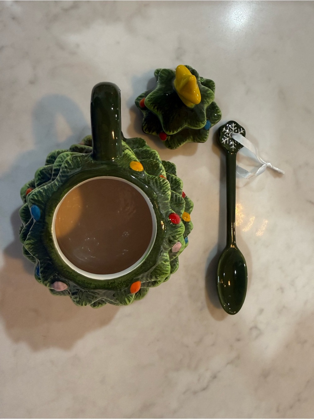 Ceramic Christmas Tree Mug with Spoon - Green & Yellow - Picture 7 of 7